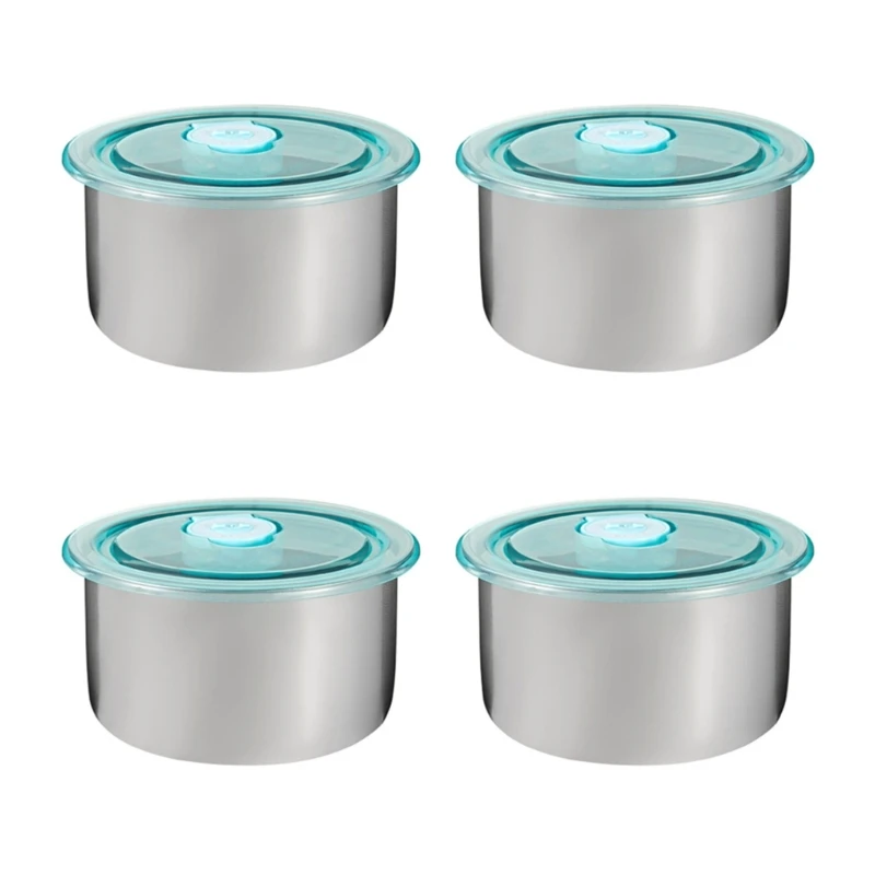 Contenedor almacenamiento alimentos acero inoxidable 4 PCS con sello tapa silicona y diseño a prueba fugas