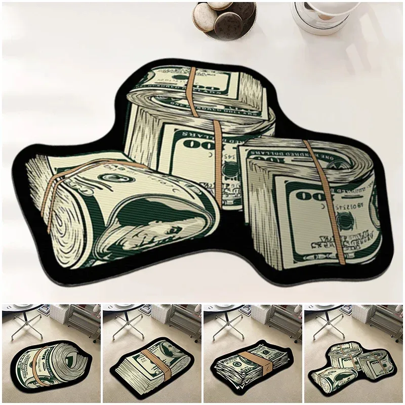VIKAMA Anti-Slip Dollar Bill Rug, Creative Currency Print Machine-Washable Mat, Ideal for Entryways, Unique Non-Slip Floor Decor