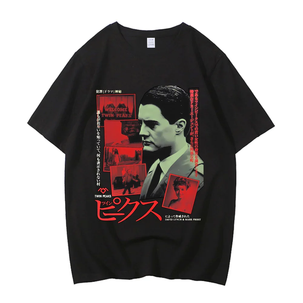 Black Red Toned Multi-frame Male Profile Collage Graphic Tee Stylish Bottom Japanese-style Font Oversized Unisex Tops
