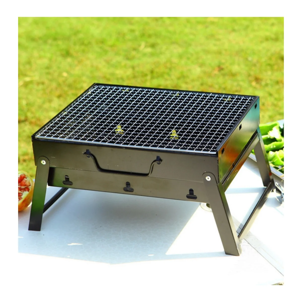 Solid color metal grill chrome plating treatment, furnace body electrophoresis process, portable and foldable barbecue oven