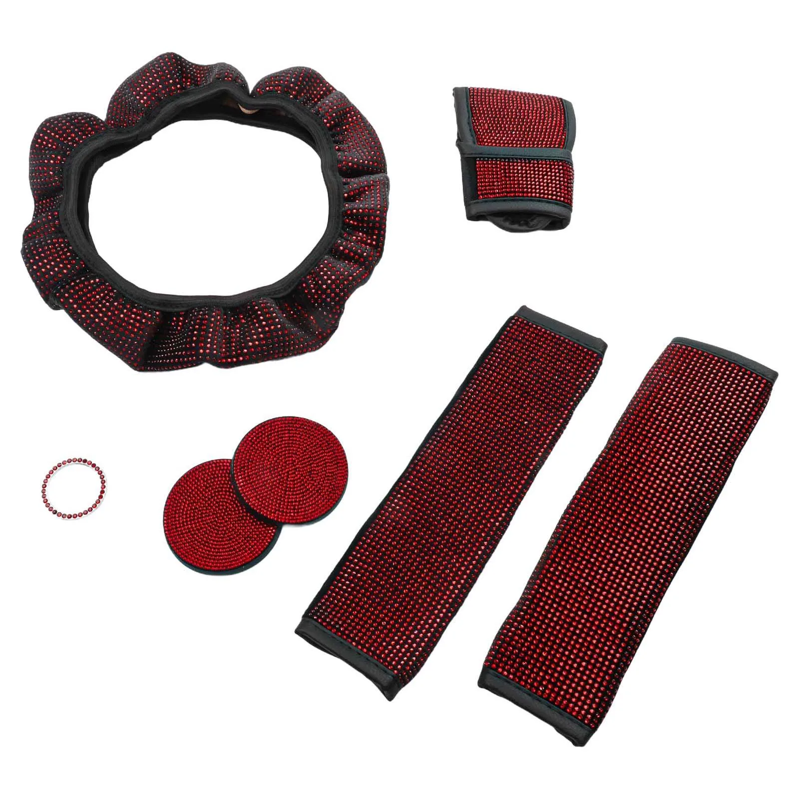 

7PCS Rhinestone Steering Wheel Cover Set with Seat Belt Covers and Coasters for a Stylish Car Interior Upgrade