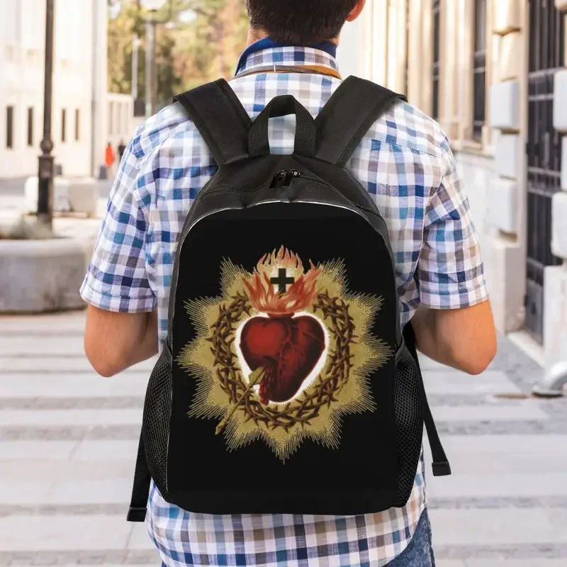 Mochila católica personalizada con el Sagrado Corazón de Jesús, bolso de viaje para escuela de fe cristiana, bolsa para ordenador portátil de 15 pulgadas