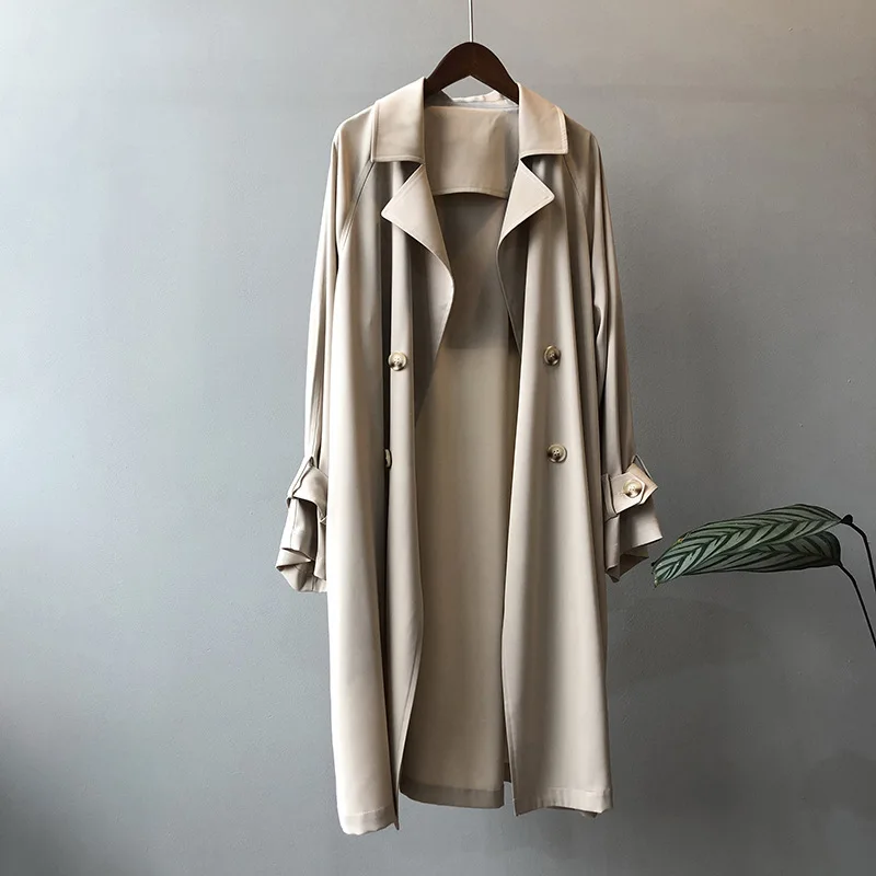 

Women's Midi Length Coat Draped Thin British Style Windbreaker Spring Autumn New Style Small Size Large Size Pure Color