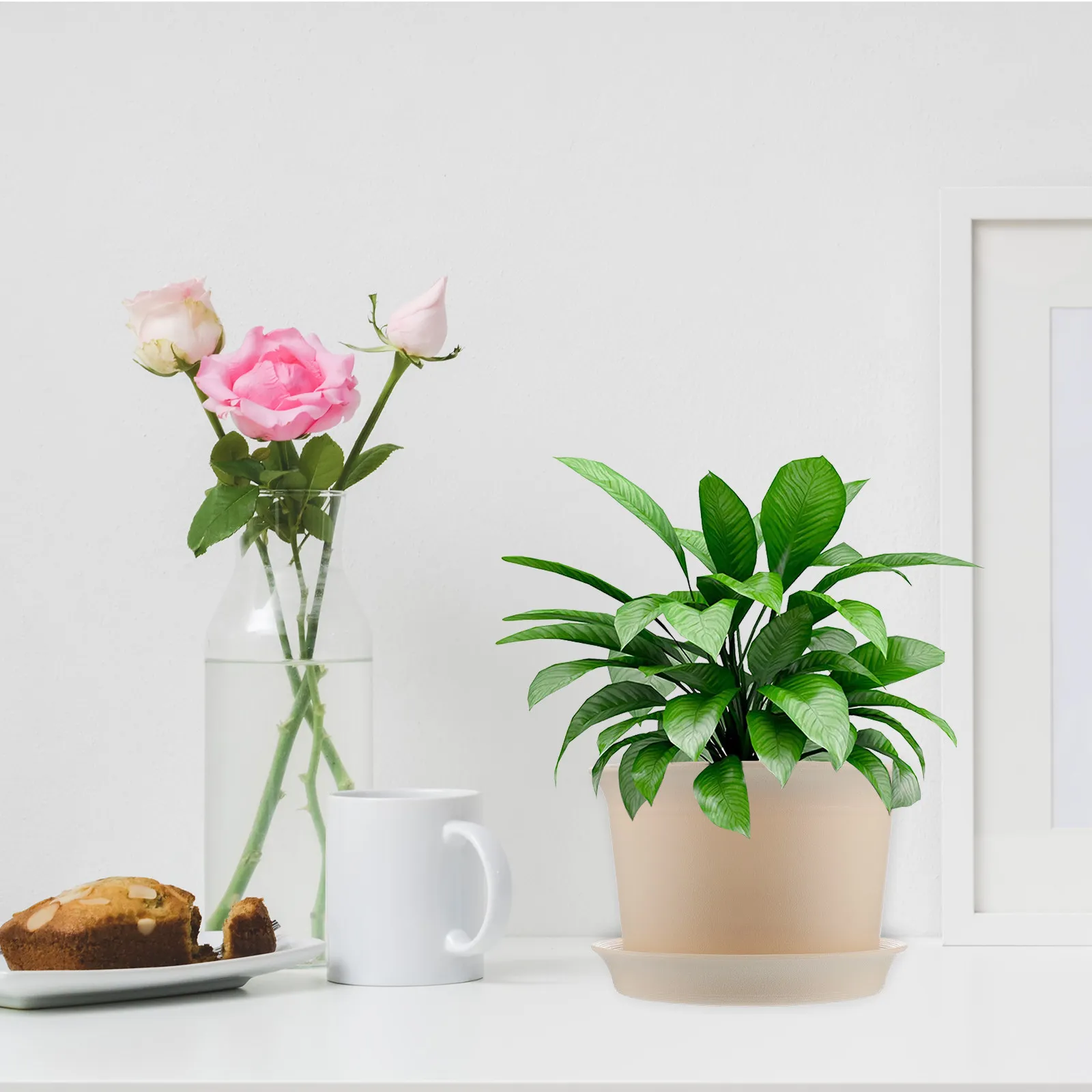 

Пластиковый горшок для суккулентов, имитация керамического кашпо, прочный, экологичный, для дома, с поддоном, для сада, гостиной, офиса