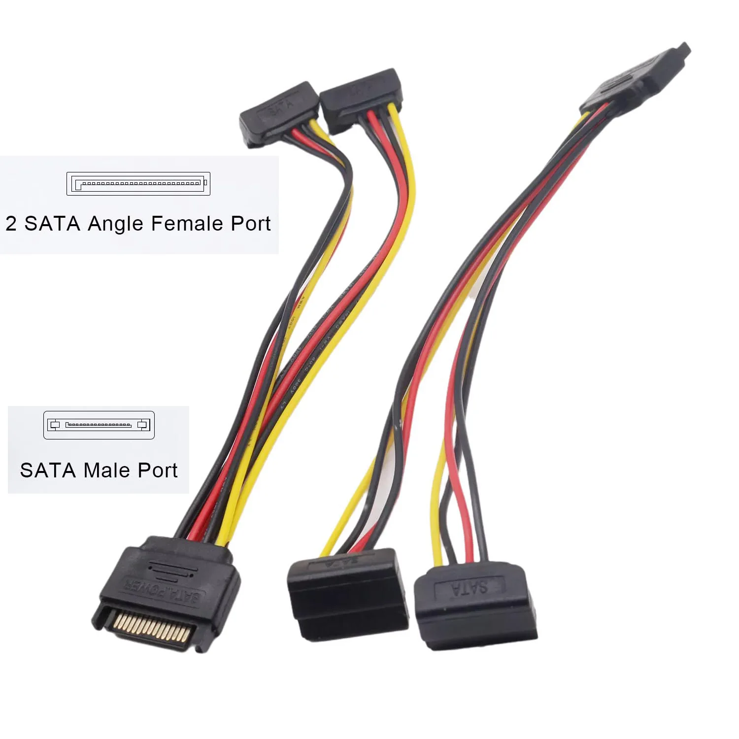 

10pcs SATA Power Cable SATA 15 Pin Male to 2x SATA 15 Pin 90 Degree Angle Female Hard Disk Power Extension Power Splitter Cable