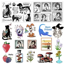 Dogs Cat Silhouette Clear Stamps for DIY Scrapbooking Flower Landscape Silicone Seals for Cards Making Photo Album Journal Decor