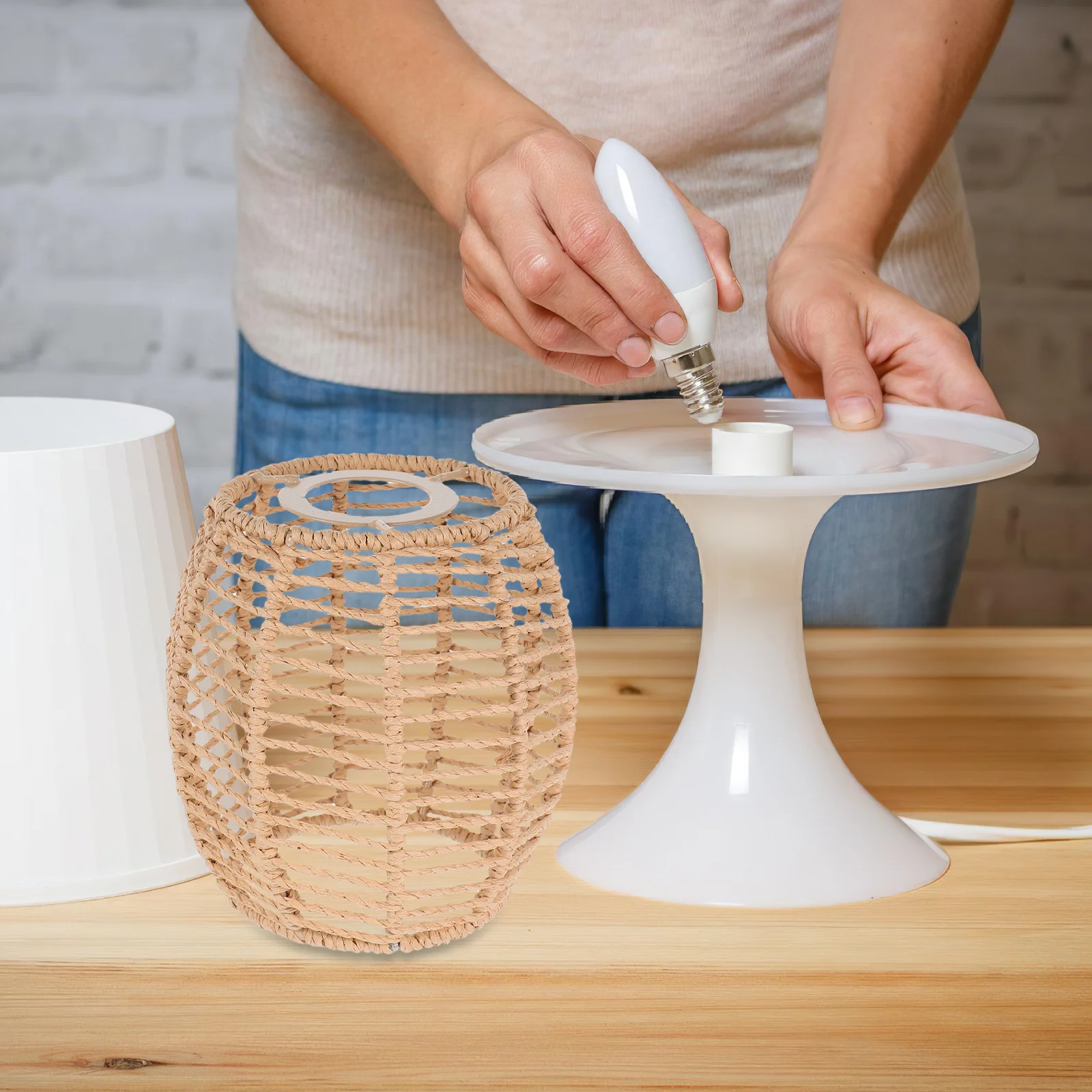 

Handwoven Paper Rope Pendant Lamp Shade for E27 Bulb Vintage Rustic Lampshade Retro Light Cover for Restaurant Home Decor