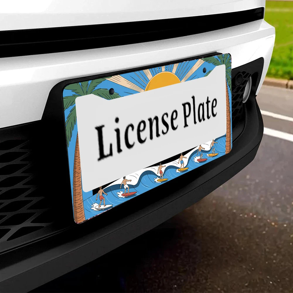 1 قطعة نمط ركوب الأمواج الأزرق والأصفر 2 حفرة إطار لوحة الترخيص ، مادة الألومنيوم ، 6x12 بوصة ، مع طقم مسامير ريترو الجدة C #5