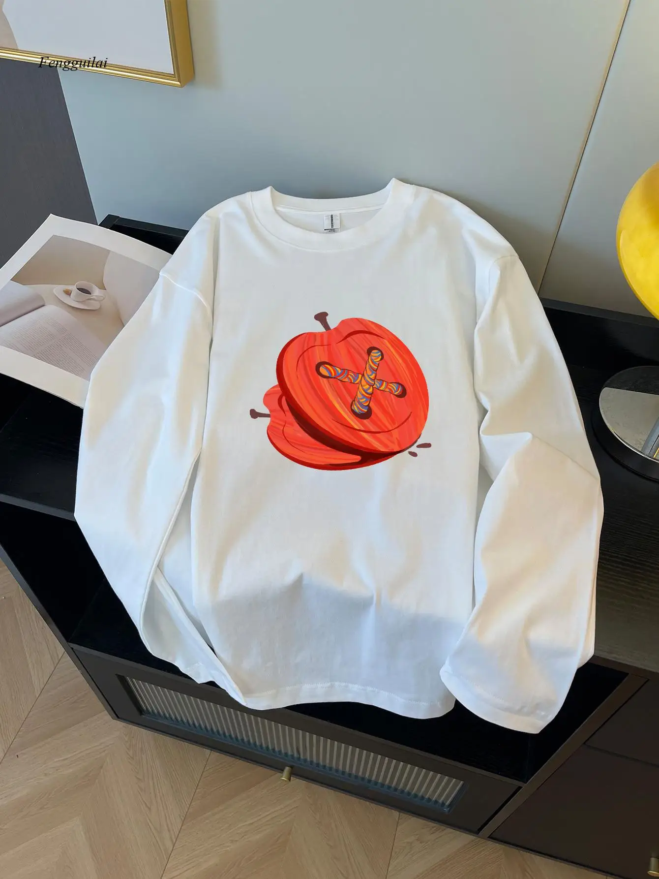 

Heavyweight Long Sleeve T-Shirt - Dark Green with Red Circles - Casual Everyday Shirt - Machine Washable Fall/Winter Top