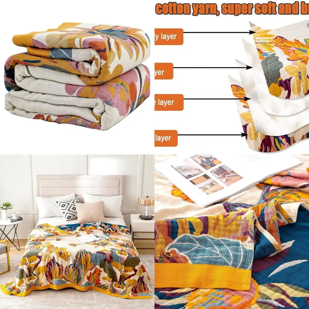 

Теплое одеяло в стиле бохо королевского размера для дивана, гостиной, осеннее уютное одеяло для кровати (цветок и бабочка, 108 x 90)