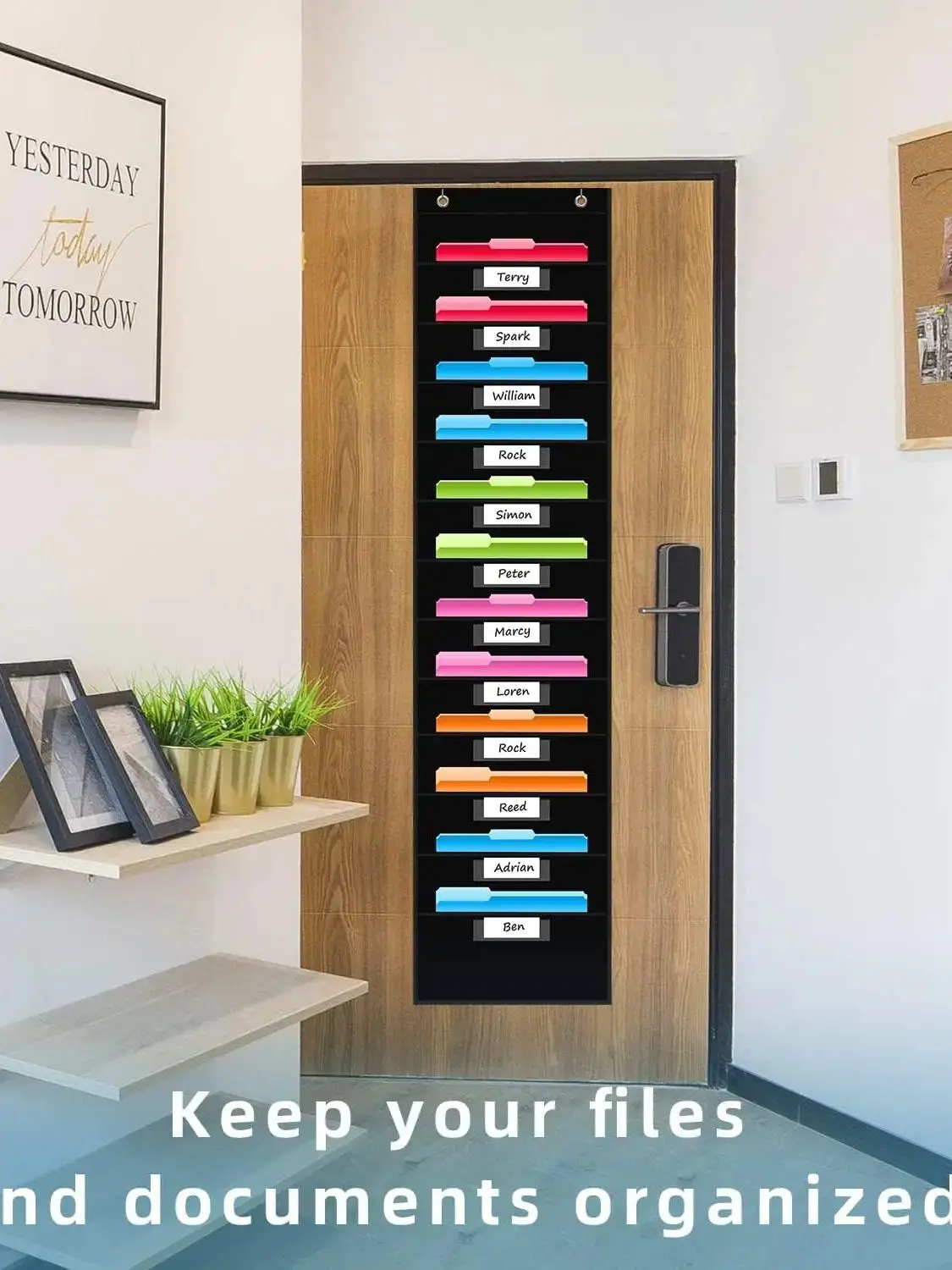 12 Pocket File Storage Chart Wall-Mounted Organizer with Hooks And Labels for  Office Organization Hanging Pocket Folder Rack