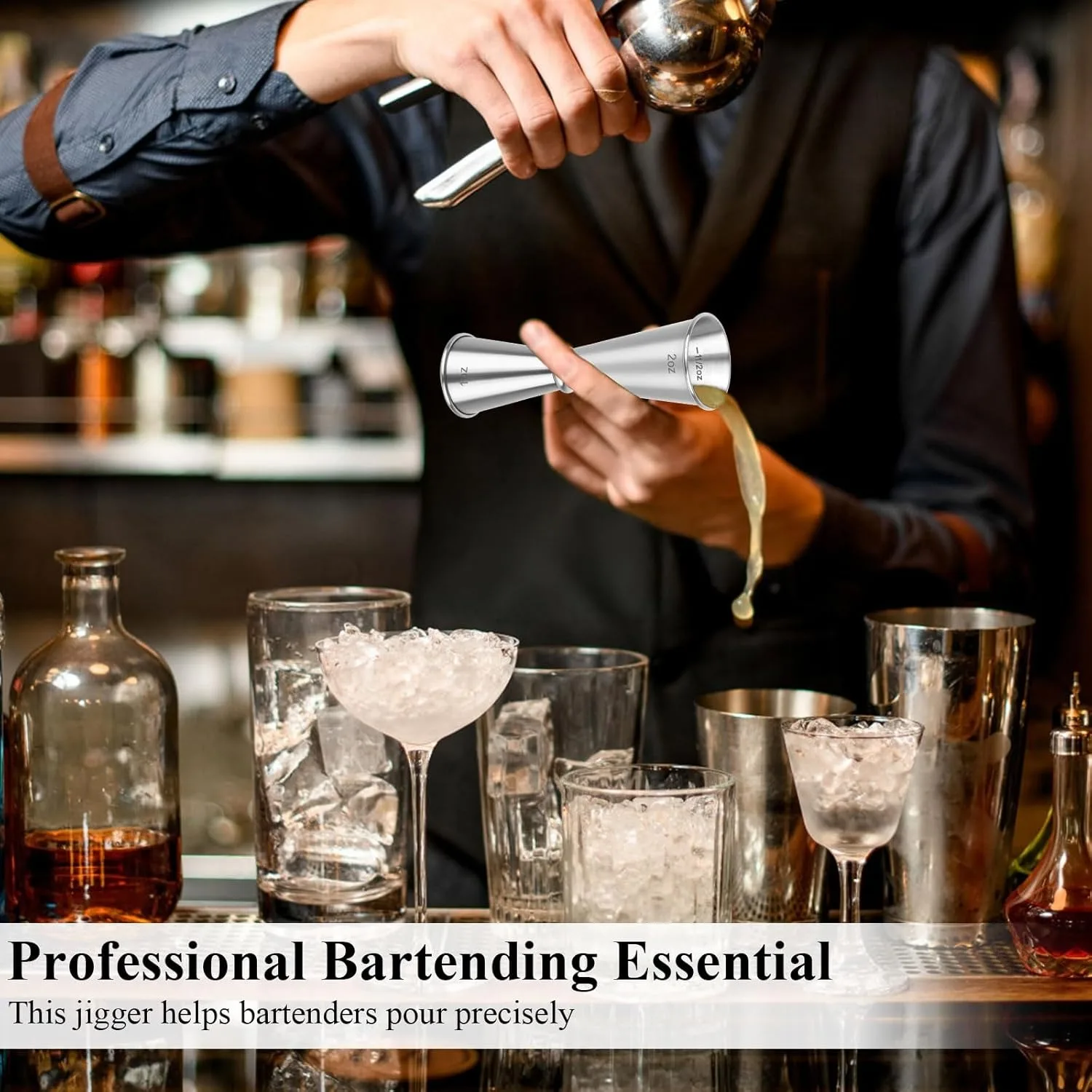 1 قطعة الوالج للنادل ، 2 أوقية 1 أوقية مزدوجة النار قياس كوكتيل الرقص ، كوب قياس من الفولاذ المقاوم للصدأ لوازم السقاية