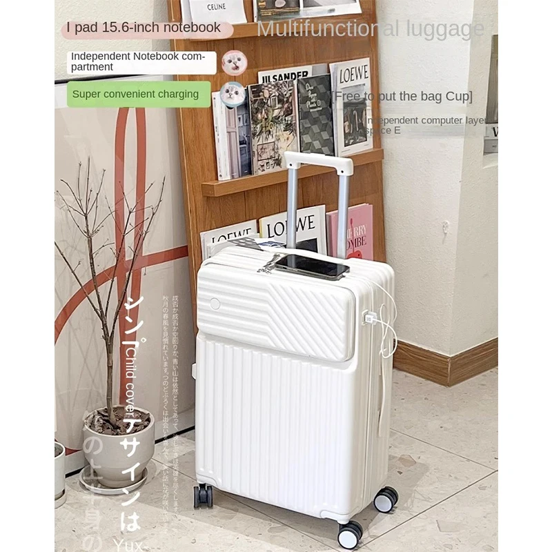 New Suitcase Front Opening Luggage with USB Cup Holder 20" Rolling Trolley Spinner Suitcases Bag 24" Cabin Carrier Travel Bag