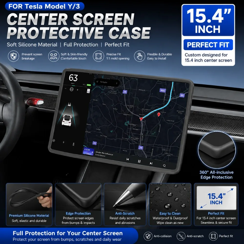 For Tesla Model 3/Y Car Accessories 15.4 Inch Silicone Protective Frame Edge Cover Central Control Display Screen Protector case