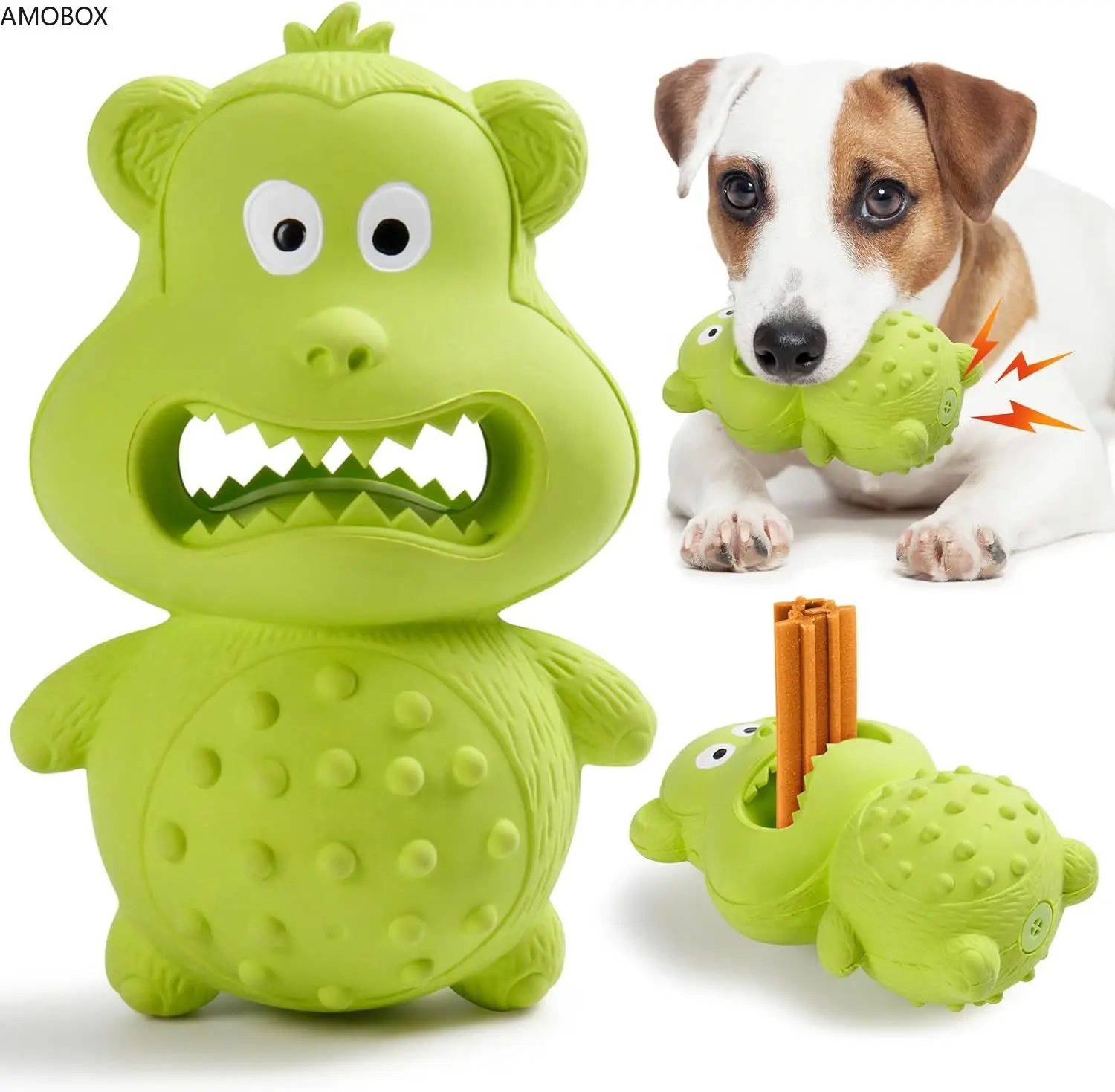 

AMOBOX-Dog Toys для агрессивных жевателей, пищащие игрушки из натурального каучука, интерактивные прочные игрушки для домашних животных, чтобы ваша собака была занята