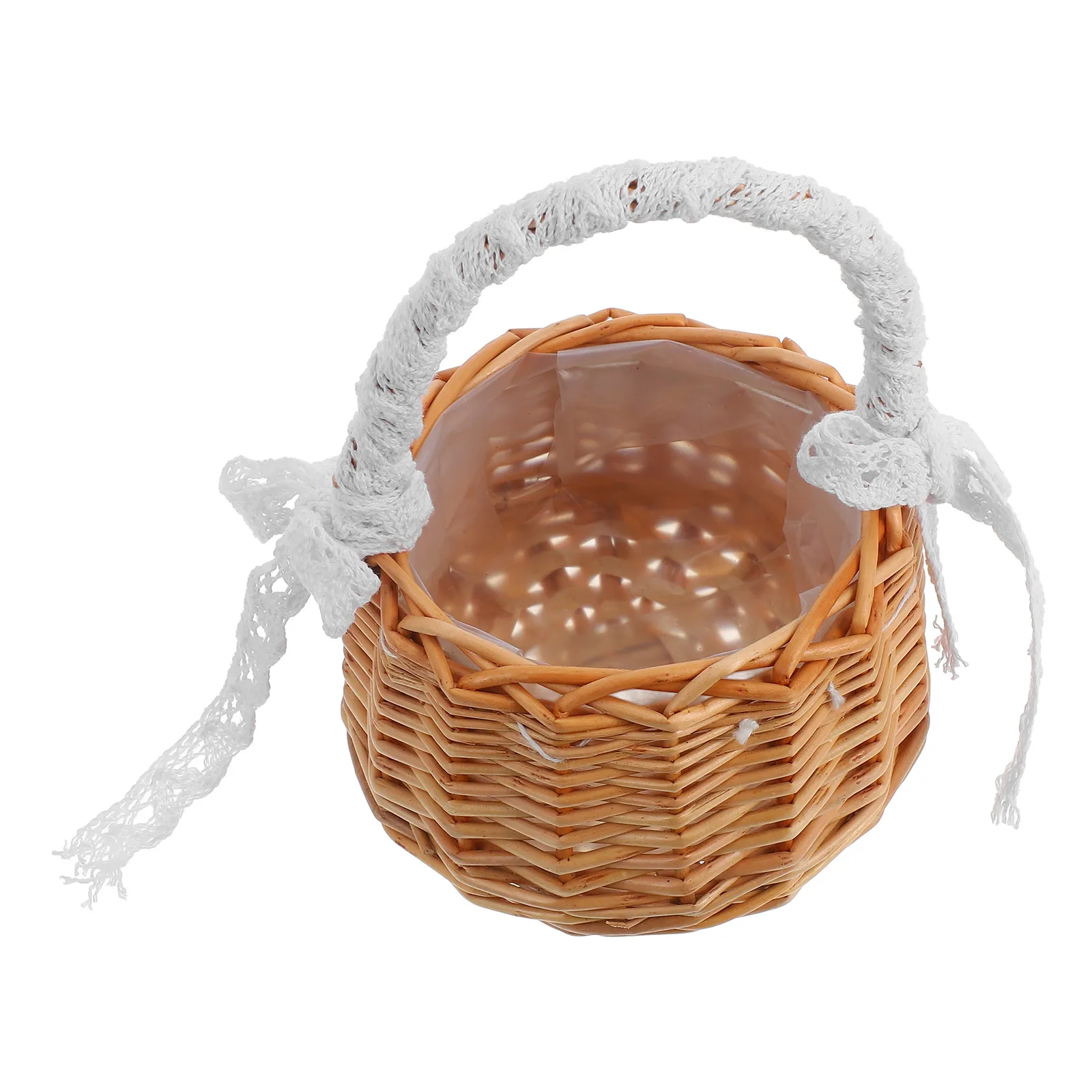 

Rattan Storage Basket Wicker Handwoven Natural Home Decor Picnic Flower Baskets Small Handle Container Kitchen Bar Round Woven