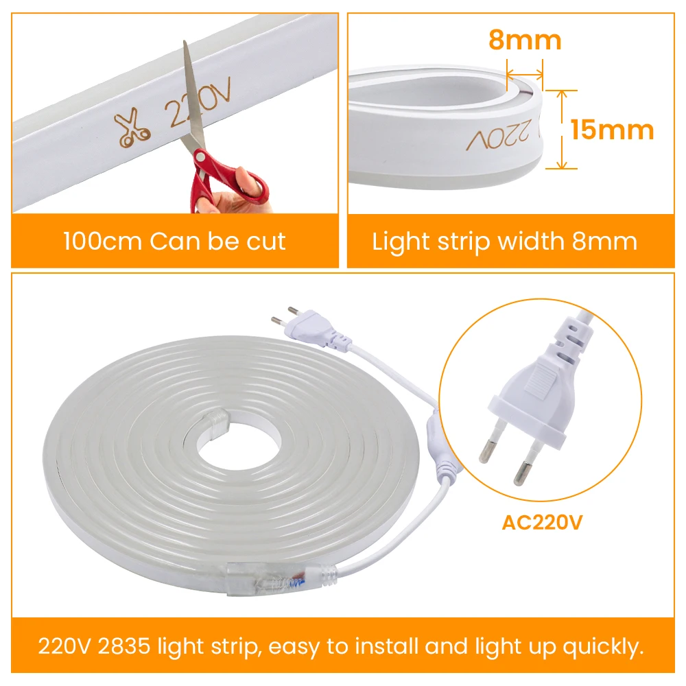 220V lampa neonowa elastyczny pasek ledowy SMD2835 120 leds/m wodoodporne oświetlenie ogrodowe neonowa wstążka ciepły zimny biały elastyczny Neon