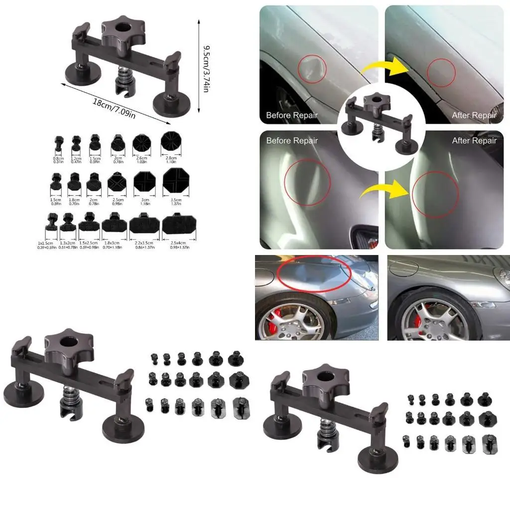 

652F Auto Body Dent Pullers Car Dent Pullers Set with Double Poles Bridge Dent Pullers and 18Pcs Pulling Tabs Repair Dent