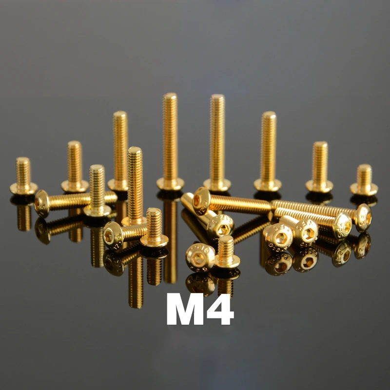 

Grade 12.9 round head hexagon socket M4 gold screw is applicable to RC vehicle remote control helicopter maintenance accessories