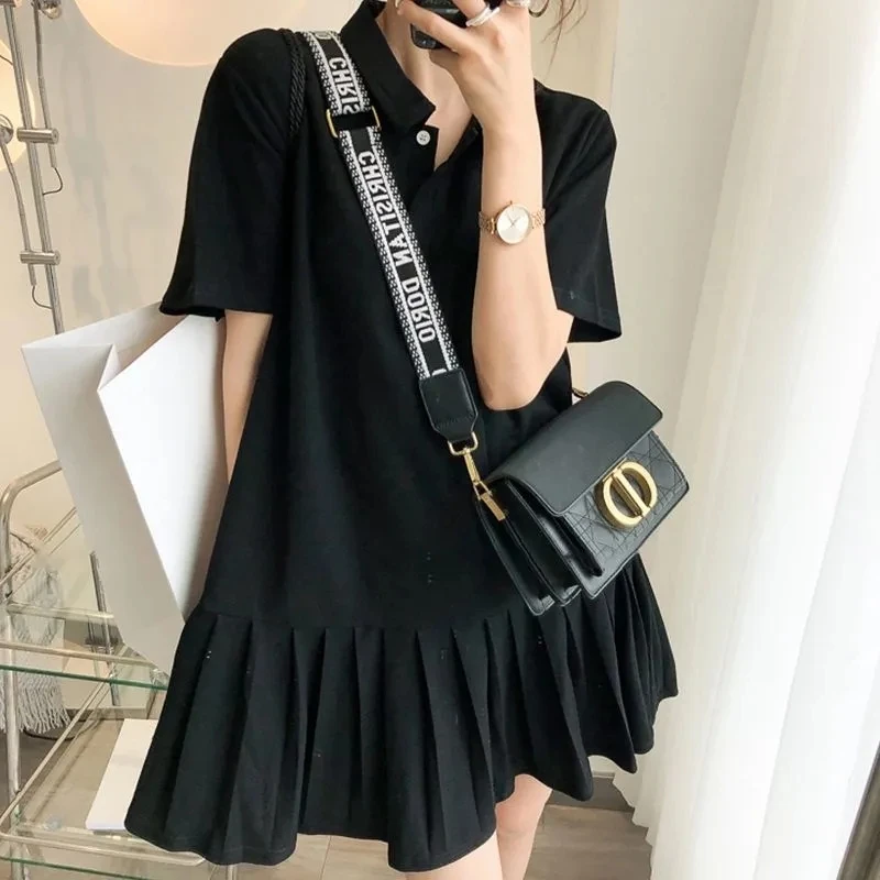 Vestido de Verano de Manga Corta con Cuello  Estilo Coreano para Mujer Talla ande, Hoado, Adeazante, Falda Pada ...