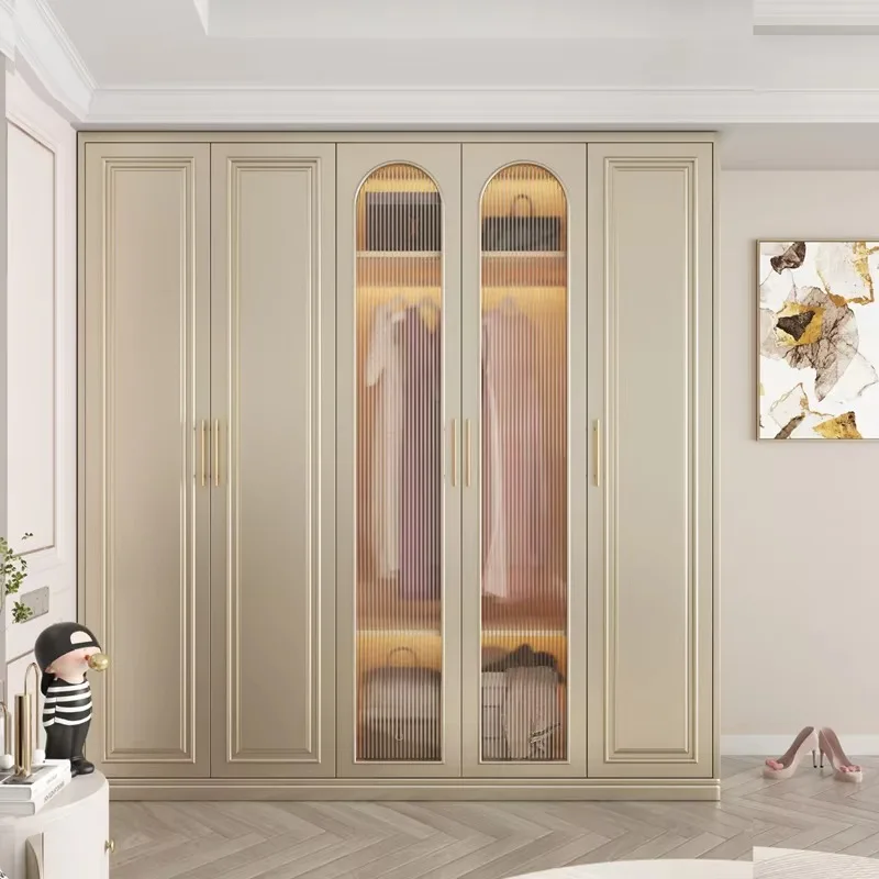 Wardrobe with Hanging Rods Double Door Closet Wooden Storage Bedroom Organizer