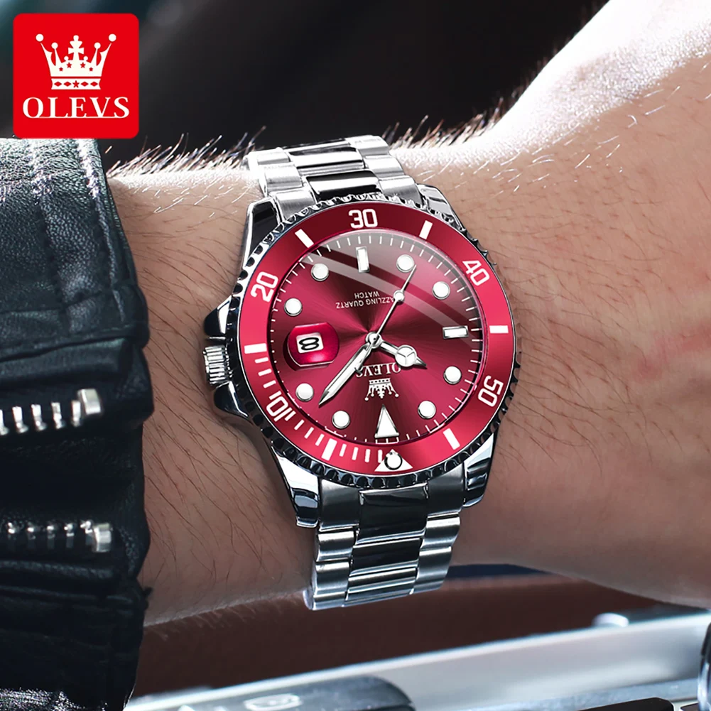 OLEVS 5885 Brand original authentic watches for man luxury Gift Box Steel band calendar quartz men's watch image 5
