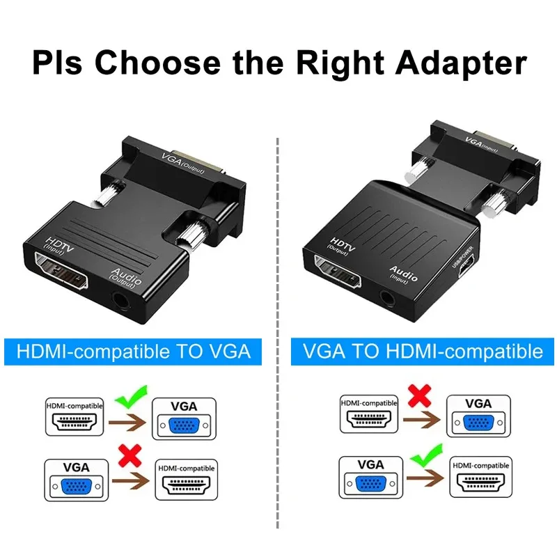 

1080P Male Female Converter Adapter with 3.5mm Audio Portable HDMI-compatible to VGA Connector Laptop PC