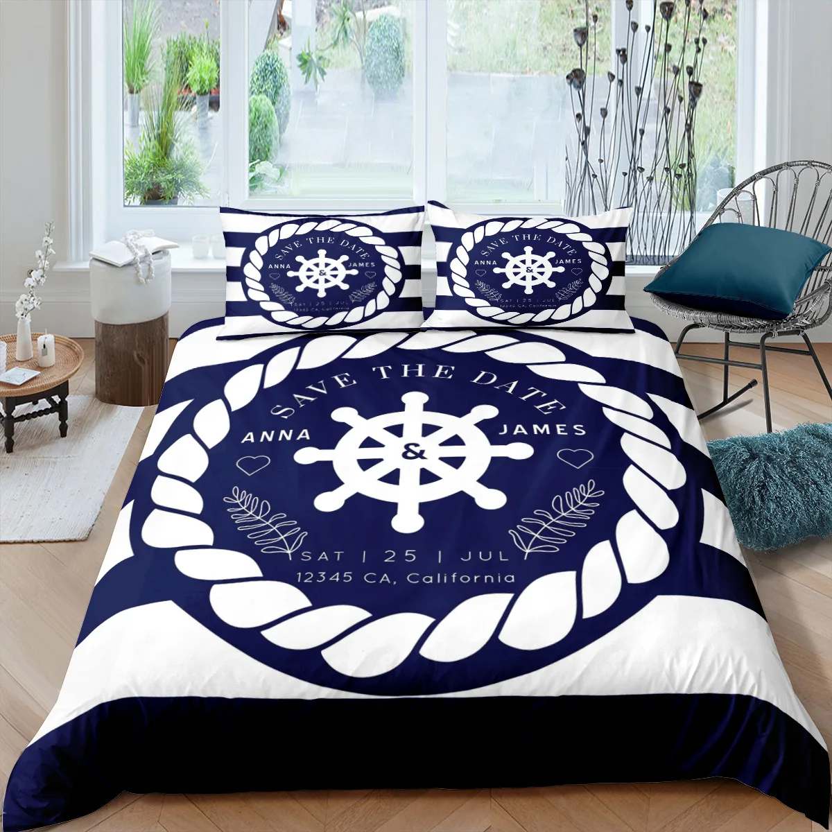 Ocean Style 3D Anchor Bedding Set Quilt Cover & Duvet Cover with Pillowcase, for Kids Boys, Available in Queen & King Size