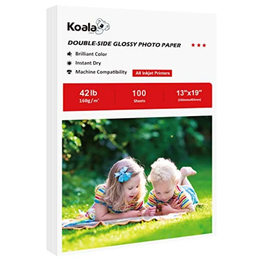 

Бумага Koala для брошюр, двусторонняя глянцевая, для фотопечати, 13x19 дюймов, 100 листов, совместима с струйными принтерами, 42 фунта (22.7 кг)