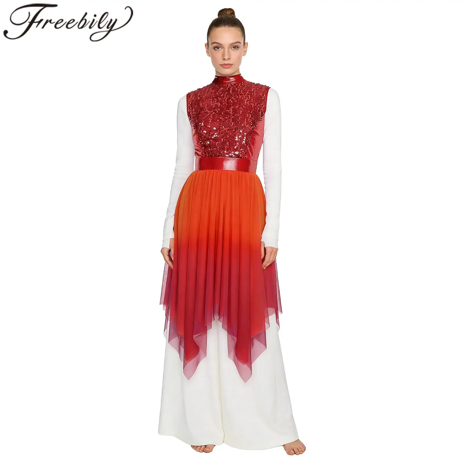 

Женское платье для хвалебных танцев с пайетками, асимметричное платье с накладками, литургическая лирическая танцевальная одежда, костюмы для празднования духовного единения