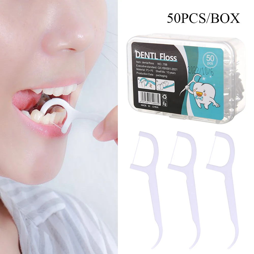 

50Pcs Dental Floss Tooth Clean Stick Teeth Picks Tooth Cleaning Interdental Brush Disposable Dental Floss Pick Oral Hygiene Care