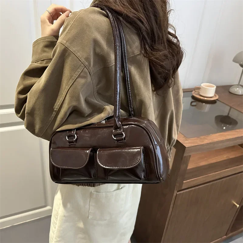 Stylish Korean Small Shoulder Bag Women Handle Bags Multi Pocket Casual Commute Fashion Simple and Casual Texture Boston Bag