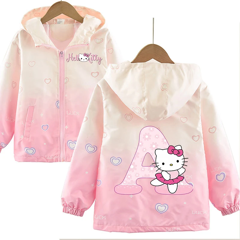 Sanrio Hello Kitty Jacket Girl Spring Autumn Cute Cartoon Children's Clothing Anime Outdoor Windproof Warm Coat 2024 New Gifts