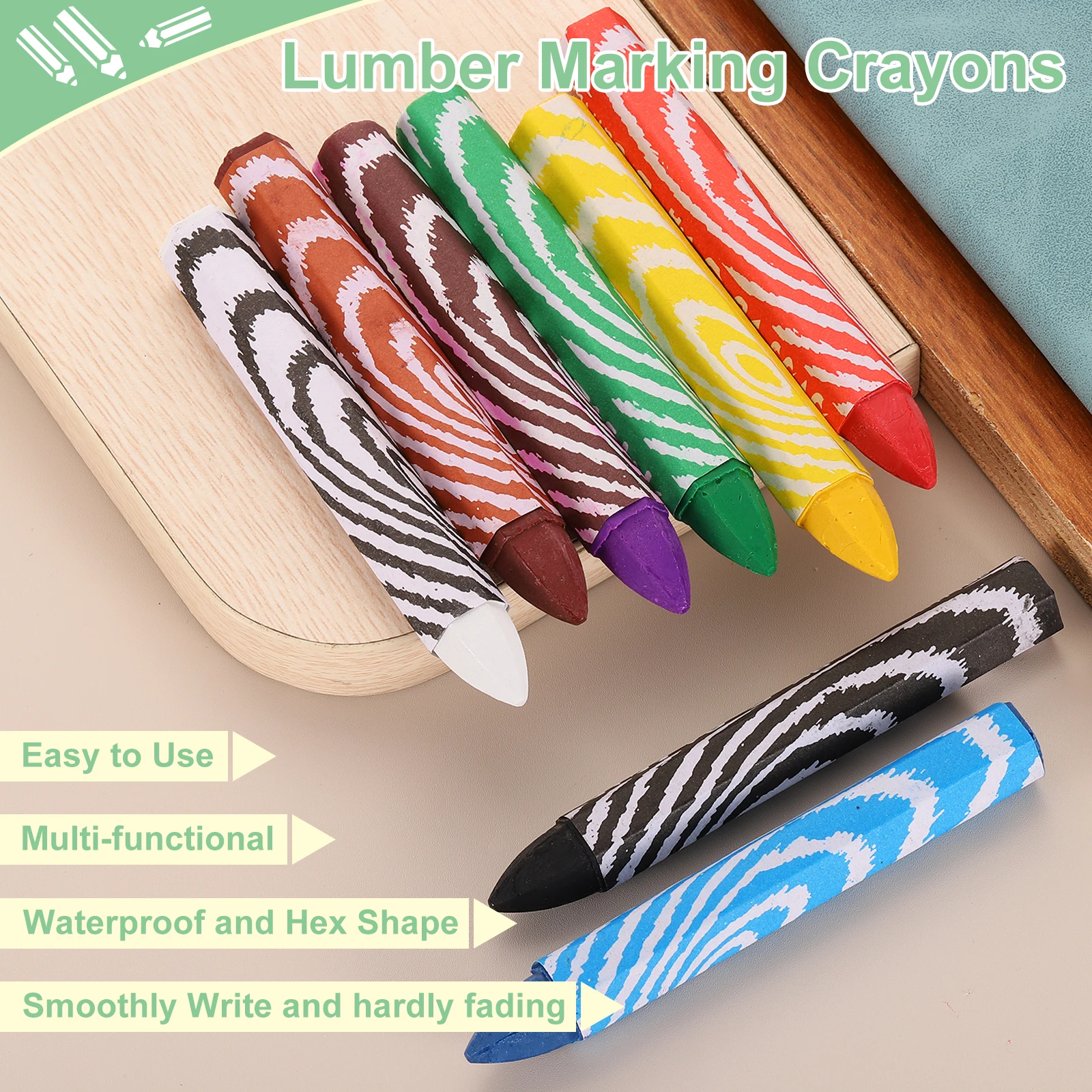 

6/12/24 шт. мелки для маркировки пиломатериалов, шестигранный восковой маркер для шин, 100 мм x 14 мм, шестигранные водонепроницаемые мелки для рисования, мебельный маркер для дерева, стекла