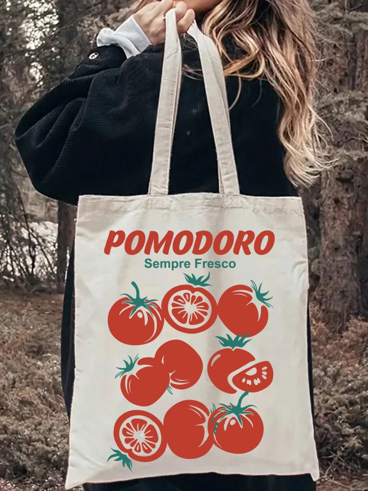 1 stücke Nette Mode Einkaufen Handtasche Schulter Tasche Lustige Tomaten Muster Leinwand Einkaufstasche Kunst Verpackung Lagerung Geschenk Tasche