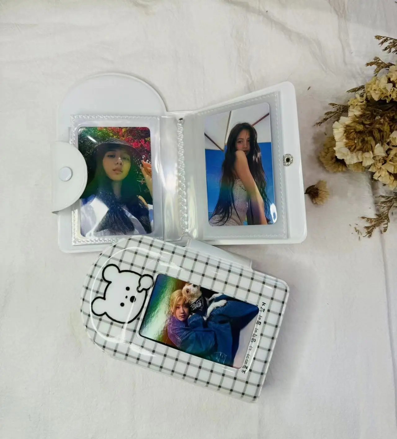 Bolsa de tarjetas de fotos de invierno con 32 bolsillos, álbum de estilo para Mini Tarjeta de nombre Instax práctica, álbum de estrellas k-pop con botón, 3 pulgadas