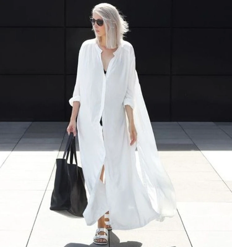 

Women's round Ne Super Long irt Casual Sle Pure Color Polyester Fabric Loose Fit Long Sve irt for Young Women