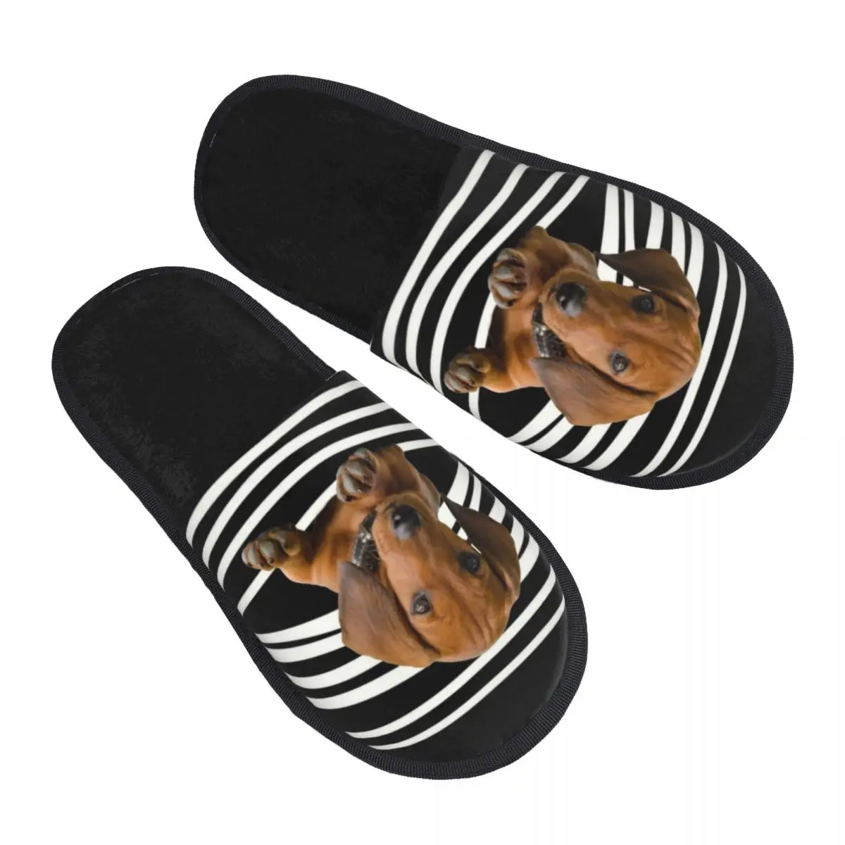 

Custom Dachshund Stripes Soft Memory Foam House Slippers Women Weiner Dog Comfy Warm Anti-skid Sole Slipper