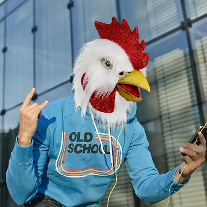 オンドリチキンヘッドマスク大人、動物コックラテックス小道具ハロウィンコスプレ仮装パーティー仮装用、ホワイトhjk.5