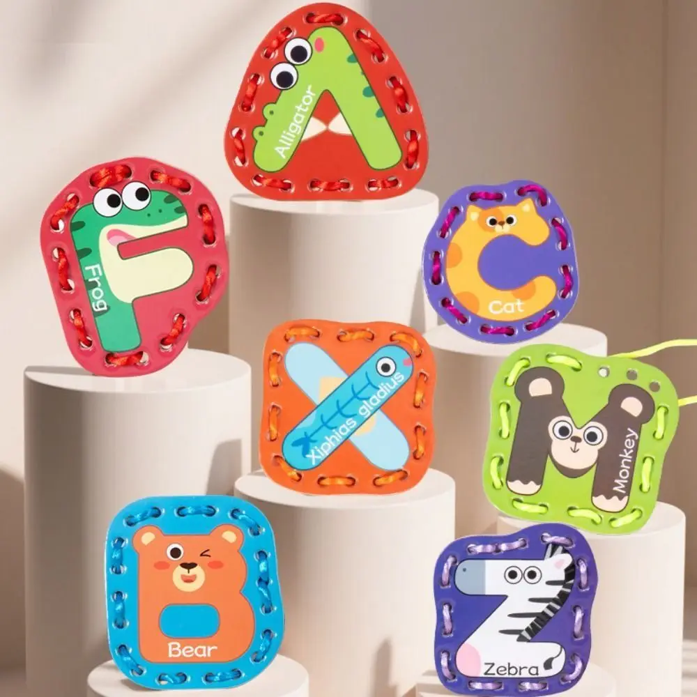 Abilità motoria fine Bambini Filettatura Corda Bordo Educativo Colorato Bambini Allacciatura Carte Giocattoli In Legno Creativo
