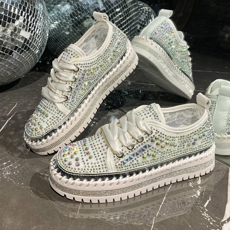 

Luxury Women Casual Shoes Designer Rhinestone Sports Shoes Women High Quality Thick Bottom Shoes Water Diamond Walking Sneakers