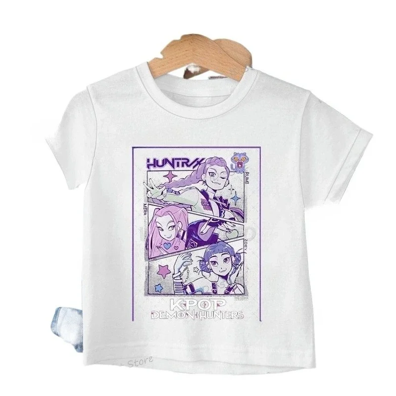 

Одежда для маленьких девочек и мальчиков KPop, охотники на демонов, крутая детская футболка с мультяшным принтом, топ в стиле Харадзюку, подарок для фанатов фильмов 2025 года, летняя футболка, топы