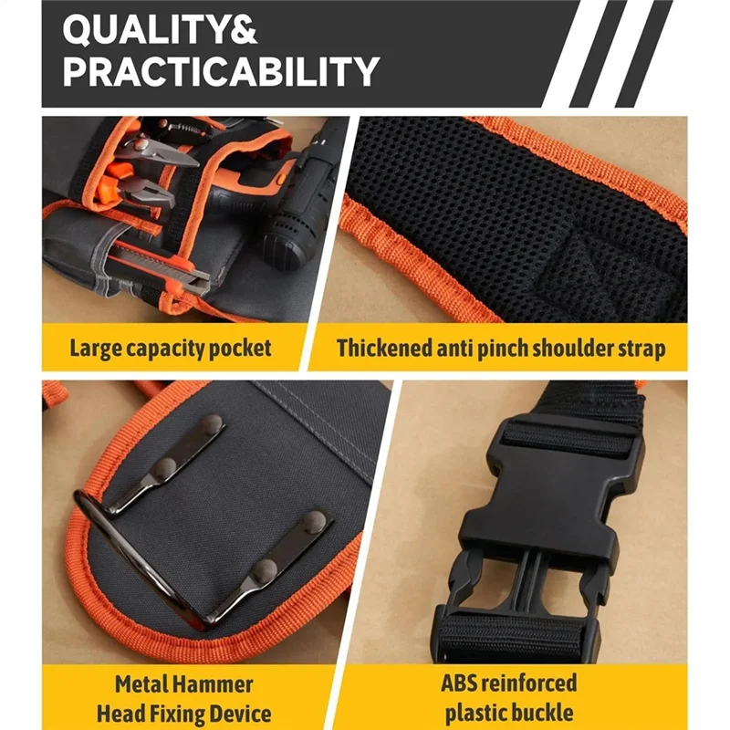 【A87T】Heavy Duty Tool Belt Utility Toolbelt Adjustable Waist Holder With Suspenders,19 Pockets For Electrician Plumbing Repair