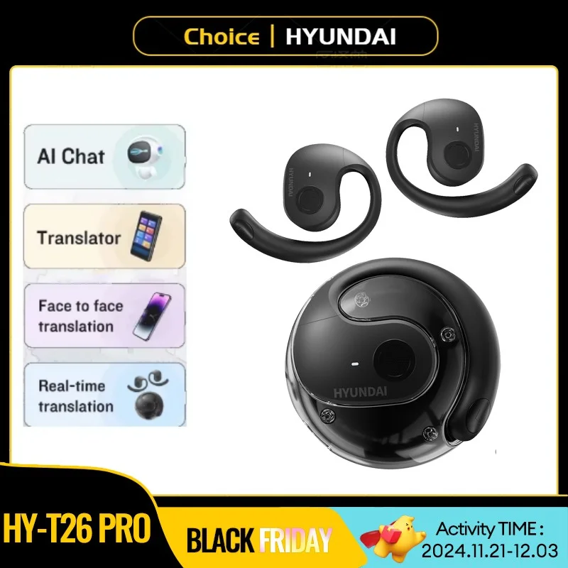 Choice HYUNDAI HY-T26 Pro AI Bluetooth 5.4 Earphones Ultra Hardware 24h Long Battery Life Headphones HIFI Sound quality Function