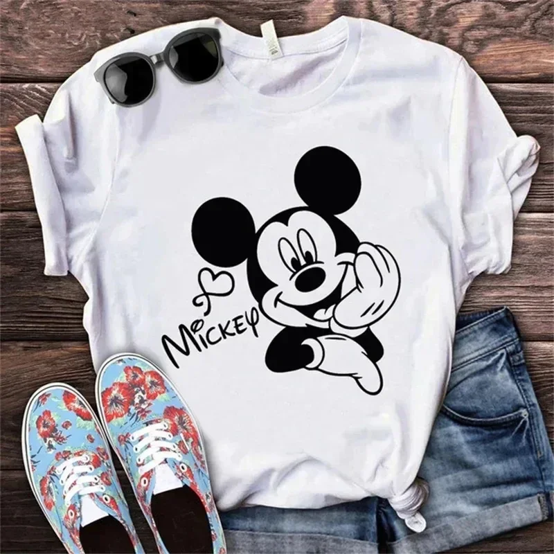 Fashion Summer Short Sleeve T-shirt Mickey Donald Duck Printed Pattern T Shirt Kawaii Women Loose Tee Minnie Mouse Tops