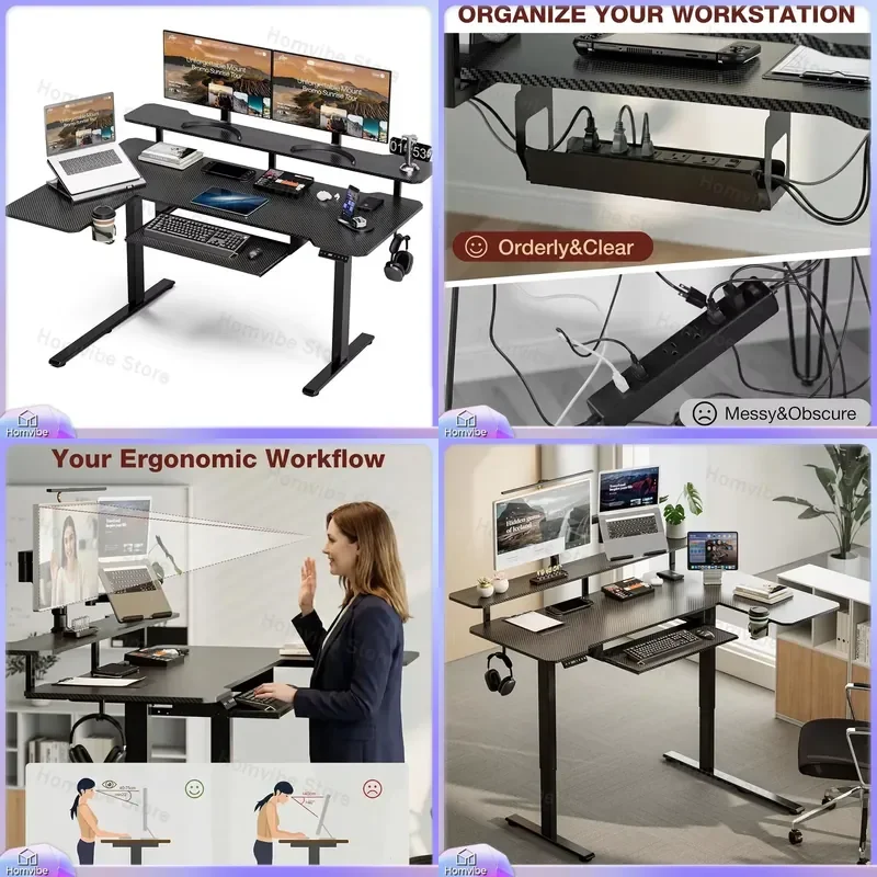 L Shaped Standing Desk 55 Inch Height Adjustable Corner Desk Sit Stand Workstation for Home Office Gaming Ergonomic