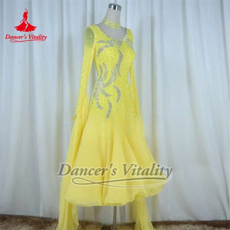 Volwassen Vrouwelijke Wals AB Stenen Competitie Kleding Aangepaste Sociale Dans Verpakt Heupen Jurken met Ketting Danser Vitaliteit