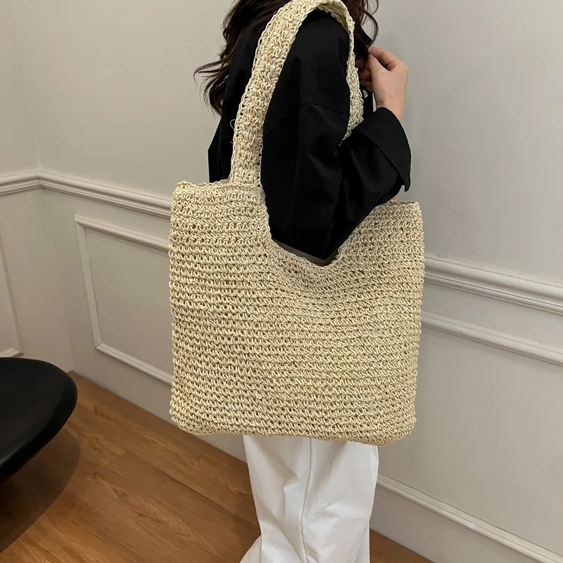 Torebki damskie ze słomy o dużej pojemności Wysokiej jakości damskie torby plażowe z splotem na ramię Modne damskie torby listonoszki dla kobiet