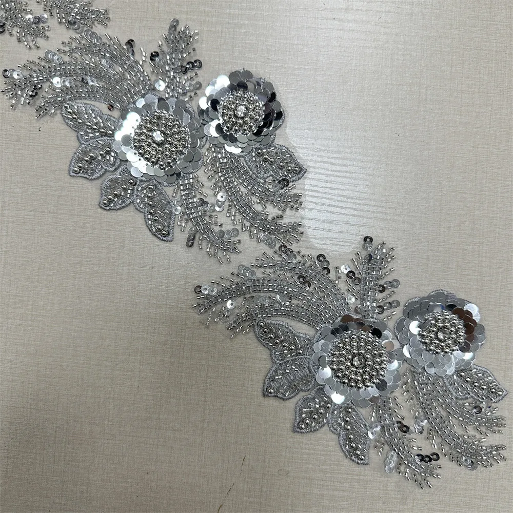 4.5yards Rhinestone Lace Trim Applique Sequin Beaded Trim for clothes