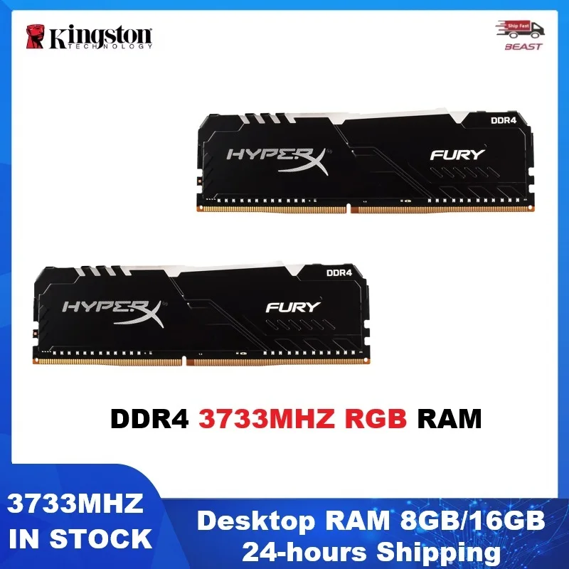 HYPERX FURY DDR4 Desktop Memory RGB Ram 8GB 16GB Computer Gaming Memoria UDIMM 3733MHz PC4-30900 High Performance RAM 288Pin
